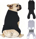 2 Packs Breathable Cotton Dog Recovery Suit for After Neuter Spay Abdominal Wounds Protector, Professional Anti-Licking Onesies for Male Female Pets Surgery Bandages, S Black Grey Pure