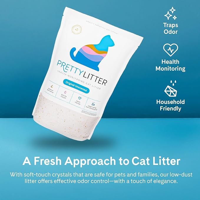 PrettyLitter Health Monitoring Cat Litter, Unscented, 2-Pack, 6 lb. Bags | Up to 2 Months Supply, Non-Clumping, Advanced Odor Control, Automatic Litter Box Compatible, Color Changing Silica Crystals