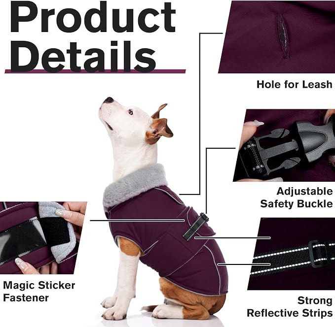 Lelepet Dog Jackets for Large Dogs Waterproof Dog Coat with Adjustable Fit | Reflective Fleece Vest with Adjustable Buckle Hook & Loop Windproof Cold Weather Coats for Small Medium Large Dogs, Labrador