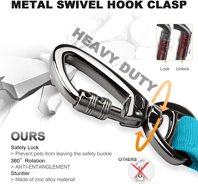 Tactical Dog Collar and Bungee Leash,Military Dog Collar & Leash Set with USA American Flag Adjustable K9 Collar with Heavy Duty Metal Buckle & Handle,with Patches and Airtags Case (Light Blue, XL)