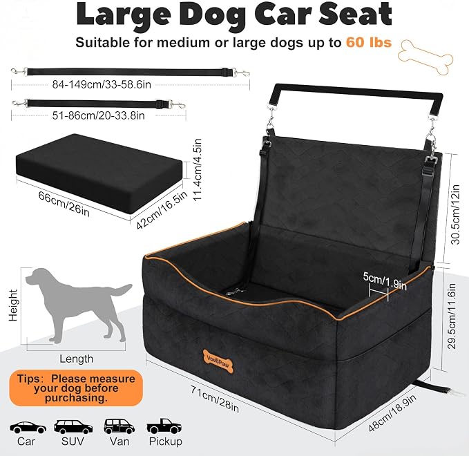 VavoPaw Medium Dog Car Seat Under 50Lbs or 2 Small Dogs Under 25Lbs