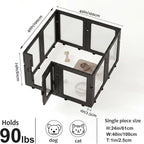 Clear Acrylic Dog Playpen Indoor, Puppy Cat Small Pet Play Pen, Easy Assemble & Disassemble Sturdy Plastic Dog Fence with Heavy Duty Door Lock (8 Panels - 24 in), Black