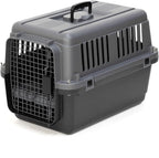 SportPet Airline Compliant Small 24" Travel Dog Kennel - Durable Plastic Airline Pet Carrier (No Wheels) & Food Bowls, Collapsible Indoor/Outdoor Dog Kennel, Dogs up to 21" L & 13" H - Dark Gray