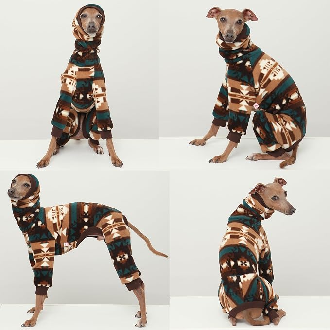 D Doggy Star Italian Greyhound Sweater Turtleneck Outfit Nordic Fleece Onesie Clothes Whippet for Dog Coat (L,Brown Nordic)