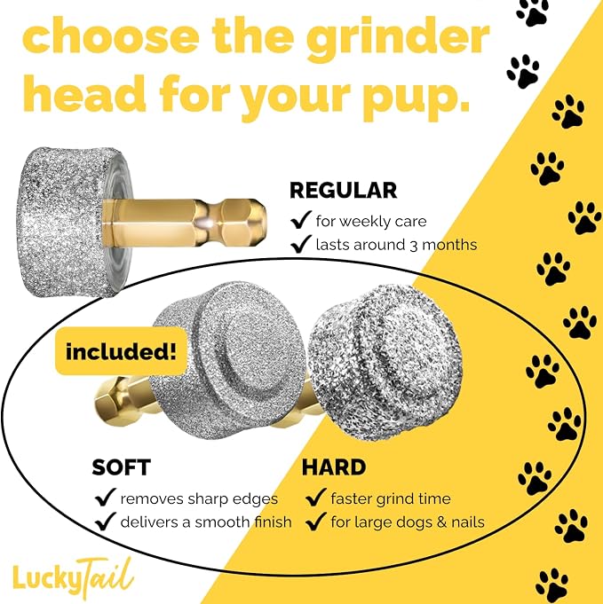 Dog Nail Grinder - Hard & Soft Replacement Heads - Small & Large Dogs - Premium Quality - Diamond Tip Drill Bit - Professional Dog Nail Trimmers - Grooming Tool kit - 2 Pack