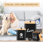 Jingmore Metal Dog Treat Containers Set of 3 with Bamboo Lids and Spoon Airtight 7+3+2 lbs Dog Food Snack Jars with DIY Labels Big Pet Cookie Storage Jar for Kitchen Counter(Black,Classic)