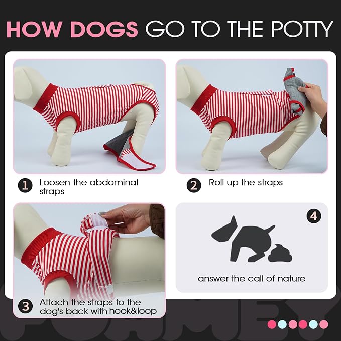FUAMEY Recovery Suit for Dogs, Dog Onesie for Surgery Female Surgical Suit | Female Dog Onesie for Heat Cycle, Dog in Heat Diapers, Dog Wound care, Spay Cone Alternative after Surgery Rose Stripes XS