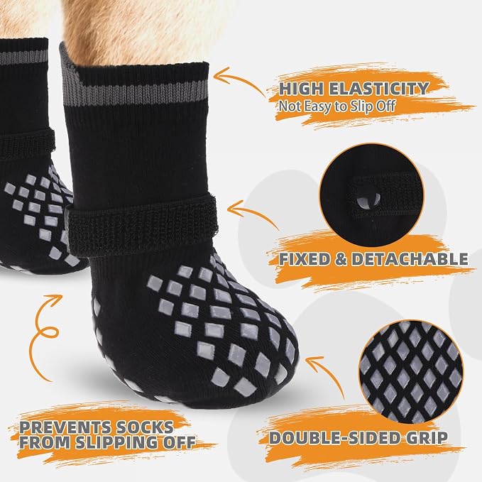 KOOLTAIL Non Slip Dog Socks Shoes to Prevent Licking Paws and Scratching, Winter Pet Booties for Cold Pavement & Hardwood Floors, Dog Grip Booties for Small Medium Large Senior Dogs