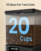 oneisall 5G WiFi Automatic Cat Feeder for 2 Cats, App Control, 20 Cups/5L | Timed Meals, Feed Now, Feeding Logs, Slow Feed, Precise Portions, 10s Voice Recorder, Family Sharing, Stainless Steel Bowls