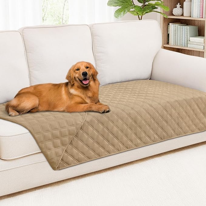 Smiry Waterproof Reversible Pet Couch Covers for Dogs | Pet Friendly, Soft Fabric, Washable Sofa Furniture Protector for Dogs Cat Kids, Checkered (40"x70", Camel/Camel)
