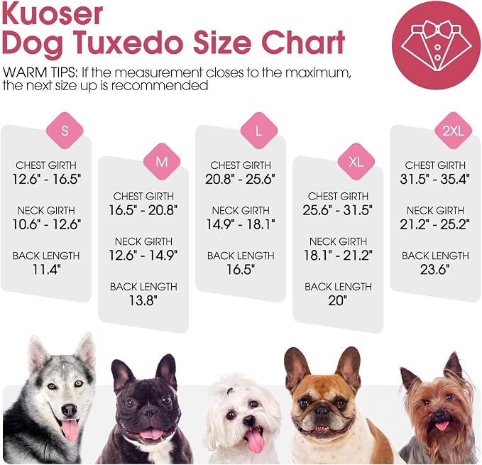 Kuoser Dog Tuxedo, Dog Suit and Bandana Set, Dogs Costume with D-Ring | Formal Dog Outfit with Detachable Bowtie Collar for Wedding, Birthday, Party, Christmas, Halloween, Pink Flower XL