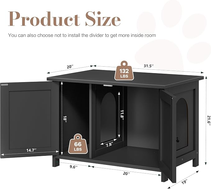 JY QAQA Cat Litter Box Enclosure,Litter Box Furniture Hidden with Barn Door,Wooden Washroom Furniture,Cat House,Fit Most of Litter Box,Black