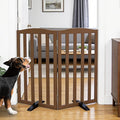 ZJSF Foldable Freestanding Indoor Dog Gate for House Wood Long Pet Gates Dog Fence for Stairs Puppy Gates for Hallways, Puppy Gate,Support Feet Included, Brown, 32 "Height-2 Panels