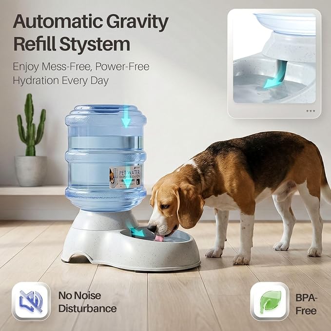 Flexzion Automatic Pet Feeder & Waterer Set of 2 Pack, Self Feeding Replenish Dog Cat Bowls, Gravity Food & Water Storage Container Fountain Jug Pet Supplies Plastic Skid Proof Rubber Feet (1 Gallon) | Self-replenishing dry food station with non-skid f...