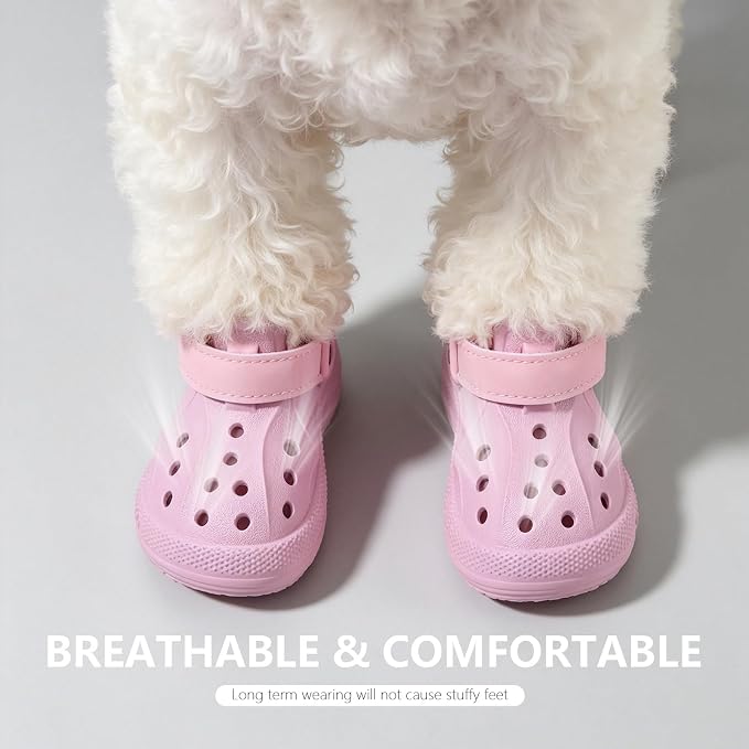 EXPAWLORER EVA Dog Shoes for Hot Pavement, Non-Slip Waterproof Reflective Adjustable Dog Booties Boots & Paw Protectors, Easy ON & Off Rugged Sole for Small Medium Large Dog Outdoor Walking (Pink,5)