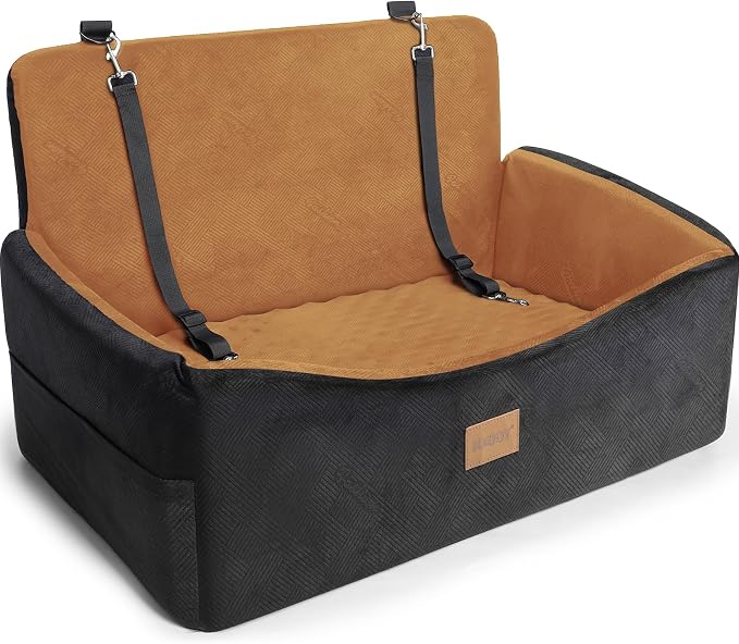 Dog Car Seat for Large Medium Sized Dogs Under 55 lbs, Dog Booster Seat for 2 Small Dogs with Detachable Washable Cover and Cushion, Memory Foam Pet Car Seat with 2 Safety Belts and Storage Pockets