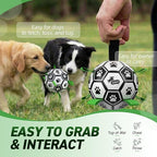 QDAN 2 PCS Dog Toys Soccer Ball Set with Straps, Interactive Dog Toys for Tug of War, Puppy Birthday Gifts, Dog Water Toy, Durable Dog Balls for Medium & Large Dogs（6 & 8 Inch）