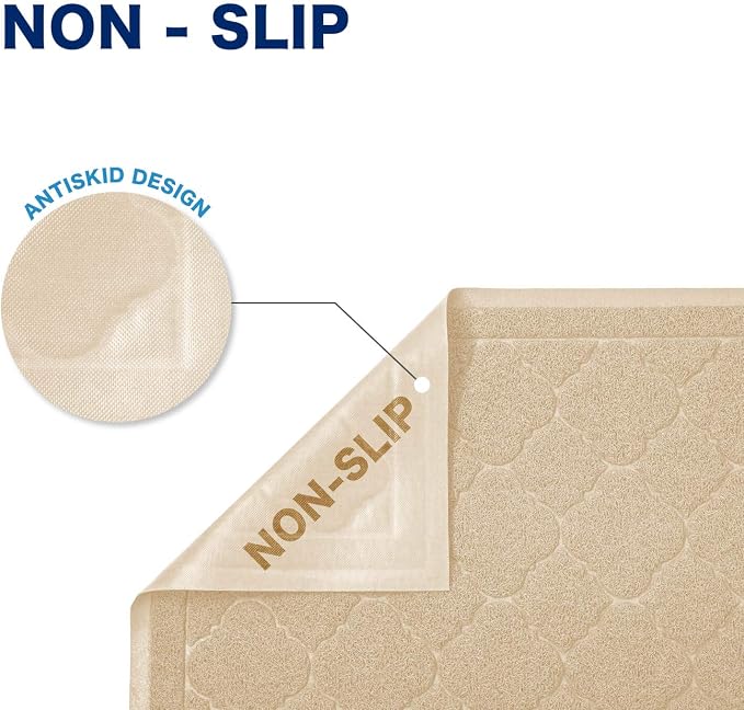 Cat Litter Box Mat, Kitty Premium PVC Pad, Durable Trapping Rug, Phthalate Free, Urine-Resistant, Scatter Control, XXL 47 x 36 Inch, Beige