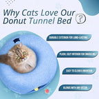 MeowMates Peekaboo Cat Cave Donut Bed for Multiple Cats Upto 45lbs, 3-in-1 Large Cat Tunnel & Donut Bed Combo w Round Tunnel Scratcher for Indoor Cats, Hanging Toy, Washable & Detachable