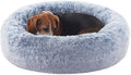 33 in Faux Fur Fluffy Donut Dog Bed for Medium Plus Dogs,Dark Blue | Calming Plush Round Pet Bed with Removable & Washable Cover,Fits up to 65 lbs Pets