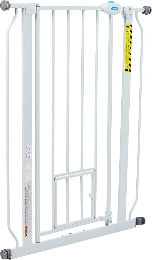 Carlson 36" Extra Tall Walk Through Dog Gate for Doorways & Bottom of Stairs, Metal Pet Gate with Small Pet Door, Expands 29.5”–36.5”, White