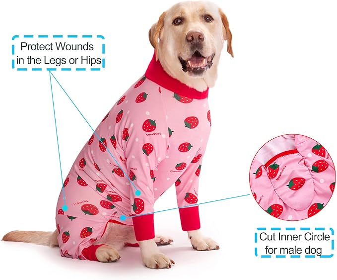 Dog Recovery Suit After Surgery Female Male, Medium Large Dog Neuter Shirt Cone Alternatives Prevent Licking Surgical Onesies (Strawberry, XL)