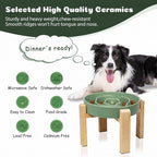 Elevated Slow Feeder Dog Bowl, 8.8" Ceramic Maze Dog Bowl with Stand | 3.2 Cups Slow Feeding Dog Dish for Fast Eaters, 7" Tall Anti-Slip Raised Slow Feeder for Medium to Large Breeds, Green