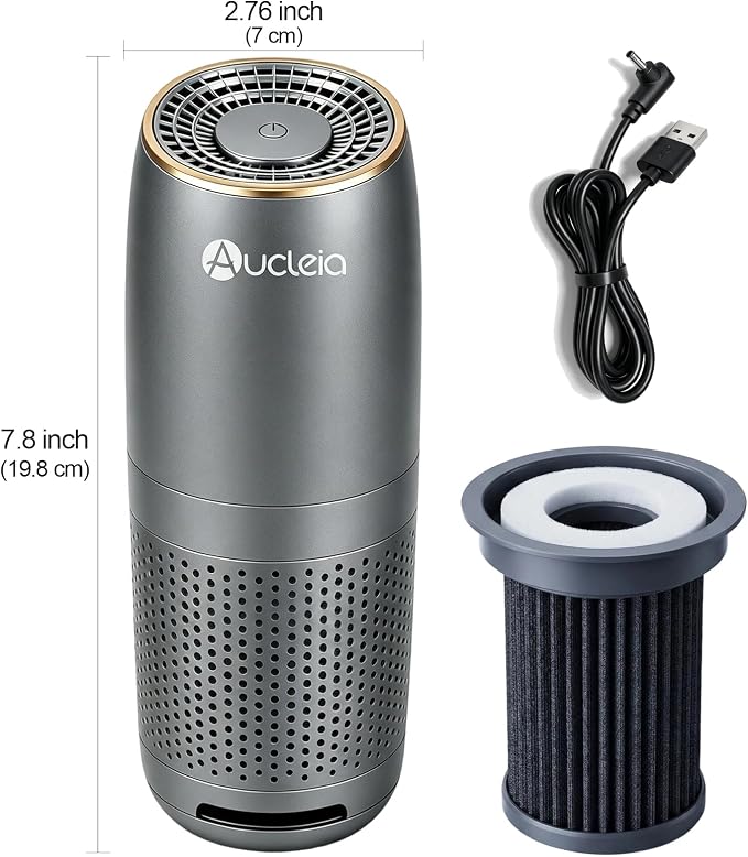 Aucleia Mini Portable Air Purifier for Car Office Travel, Cool Gray | Compact Air Purifier With Aromatherapy Function, Usb Powered Mini Usb Air Purifier Removes Pet Odor, Smoke, Dust And Pollen