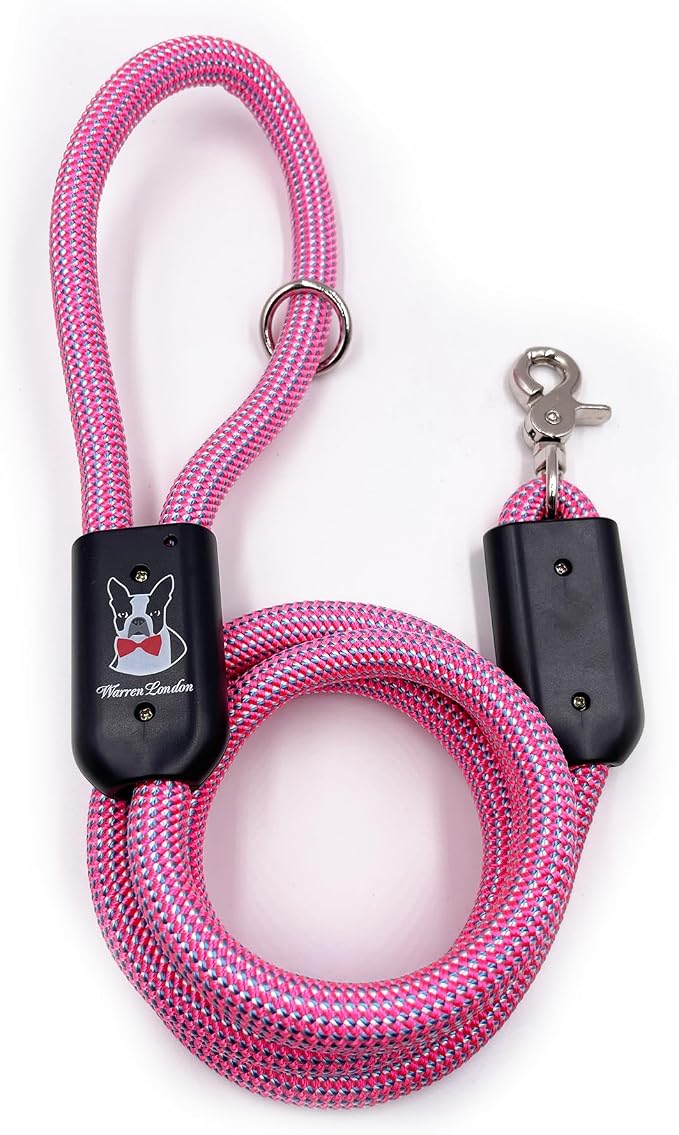 Warren London Climbing Rope Dog Leash – 5 ft Tough-Love Rope Lead w/Soft Grip & Locking Clip | Hot-Pink Statement Leash for Stylish Dogs & Puppy Training