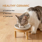Havniva Elevated Cat Bowls, Ceramic Cat Bowl with Bamboo Stand Wide Opening | 5.7” Raised Cat Food Bowls, Whisker Friendly Cat Dish, Anti-Slip Cat Water Bowls, Shallow Cat Bowls, Cat Food & Water Bowl