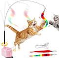 Interactive Cat Toys For Indoor Cats, 360° Flying Automatic Cat Toy, Pink | Rechargeable, Strong Suction Base, Self-Play & Handheld, Electric Spin Game Enrichment Toy, Long Kitty Wand for Bored Cats