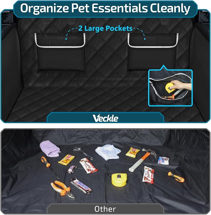 Veckle SUV Cargo Liner for Dogs - Trunk Cover with Bumper Flap Protector | Waterproof Pet Cargo Cover with Side Flaps, Dog Car Seat Cover with Non-Slip Trunk Mat, Prevents Scratches Pet Hair Mud Dirt