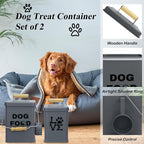 Dog Food Storage Container Set of 2 Dog Treat Container with Airtight Lids Dog Treat Jar with Scoop Metal Dog Food Holder with Wooden Handles for Kitchen Counter and Pantry Home Decor - Grey