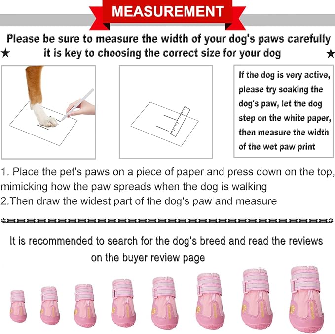 QUMY Dog Shoes for Hot Pavement, Dog Snow Boots & Paw Protectors for Winter | Dog Booties Medium Large Size Dogs, Water-resistant in the Rain, Outdoor Walking, Indoor Hardfloors Skid-resistant Sole Pink