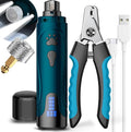 Super Quiet Dog Nail Grinder & Clippers Kit with 2 LED Lights, 3 Speeds Up to 12,000 RPM, Lower Than 30dB Electric Pet Nail Trimmer for Small Medium Large Dogs and Cats