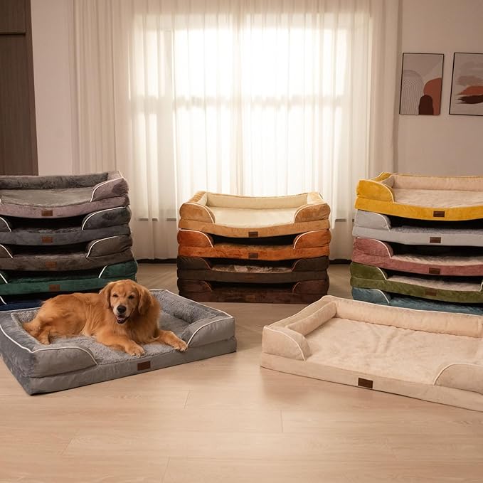 Comfort Expression Orthopedic Dog Bed for Extra Large Dogs with Bolster | Waterproof Dog Couch Bed with Washable Cover & Non-Slip Bottom, Supportive Egg Crate Foam XL Pet Bed, 48x30 Inch