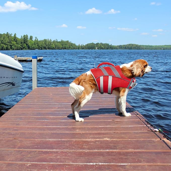 Kuoser Reflective Dog Life Jacket, Dog Life Vest for Swimming Boating | Adjustable Pet Lifejackets, High Flotation Doggie Swimsuit with Rescue Handle for Small Medium Large Dogs