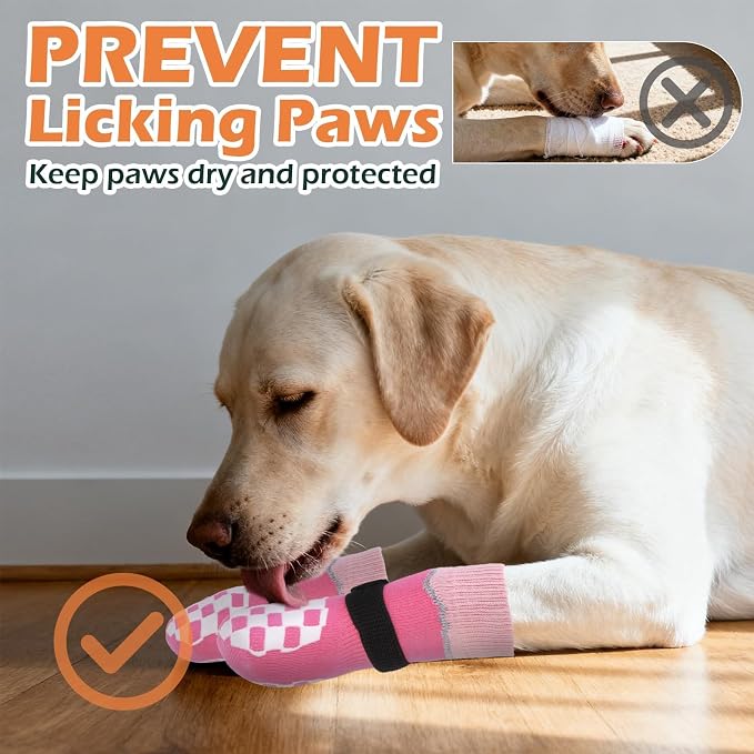 EXPAWLORER Dog Socks to Prevent Licking Paws with Grippers for Hot Pavement | For Hardwood Floors Anti Slip, Reflective Dog Boots & Paw Protectors Shoes Booties with for Senior Small Medium Large Dogs XS