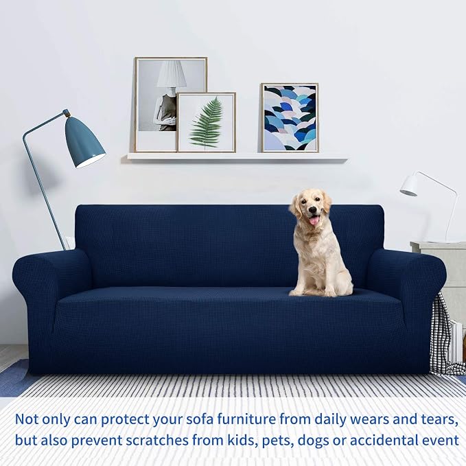 MAXIJIN Stretch Chair Cover Chair Slipcovers with Arms, 1-Piece Couch Sofa Chair Covers for Living Room, Non Slip Armchair Cover (31"-46") Furniture Protector Dogs Pet Friendly (Chair, Navy Blue)