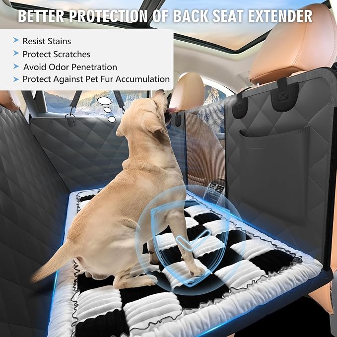Backseat Dog Bed Non-Slip, Dog Bed for Car Back Seat Soft and Comfortable, Back Seat Pet Bed Mat for Travel, Pet Car Blanket for Backseat Extender and Seat Covers Checkered (51”X 23.5”)