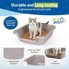 KittyGohere Senior Cat Litter Box Small with Scoop, Misty Gray | Open Top Low Entrance Kitty Litter Box With With Long-handle Jumbo Scoop, Lightweight & Durable Litters Box, Made in USA