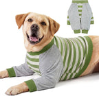 FUAMEY Dog Recovery Sleeve with Elbow Protector, Green Stripes, 3XL | Stop Licking Joints Shirt, Pet Long Sleeve Suit, Protecting Front Leg Arm Wounds, Cover Skin Conditions, Alternative to Cone