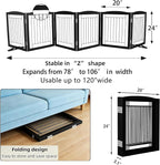 ZJSF Freestanding Dog Fence Indoor, Foldable Dog Gate for Doorways, Stairs or Hallways, Sturdy Wood Extra Wide Pet Gate with Support Feet for The House, Black, 24 "Height-6 Panels