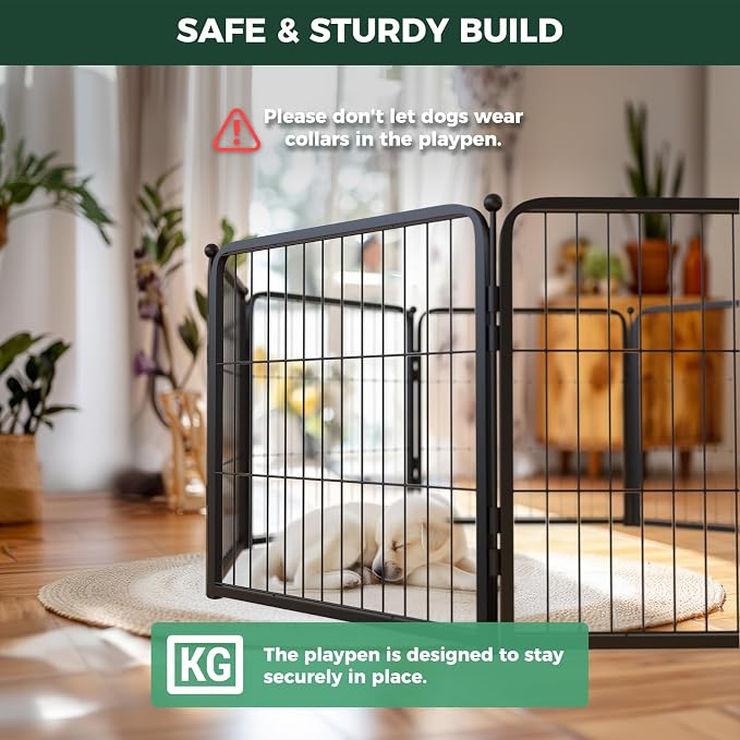 FXW Homeplus Indoor Dog Playpen, 24" H, 12 Panels, for Puppies & Small Dogs | Stress-free play, Heavy-duty, Semi-open design, Easy setup, Threshold-free gate, Expandable, Patented