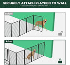 FXW Rollick Dog Playpen Wall Connection Set for Indoor and Yard, 50 Inch 16 Panels for Large Dogs with 4 Fence-to-Wall Anchors, Black | Patented
