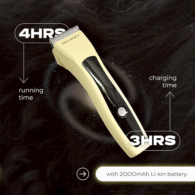 Cordless Pet Trimmer for Dogs & Cats – Rechargeable Grooming Clipper with Detachable Metal Blade, Low-Noise Motor, Supports Optional Blade Lengths (Parent) (Yellow, Combs Bundle)