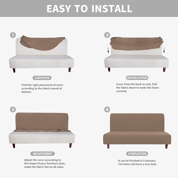 Easy-Going 100% Waterproof Futon Cover, Stretch Futon Slipcover Medium | Dual Waterproof Armless Futon Couch Cover, Leakproof Sofa Bed Furniture Protector for Kids Pets Dog Cat, Camel