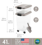 IRIS USA Airtight Dog Food Storage Container Combo, 30 lb & 11 lb Bin | Stackable food storage system includes scoop and wheels to keep kibble, treats, and pet food fresh and organized.