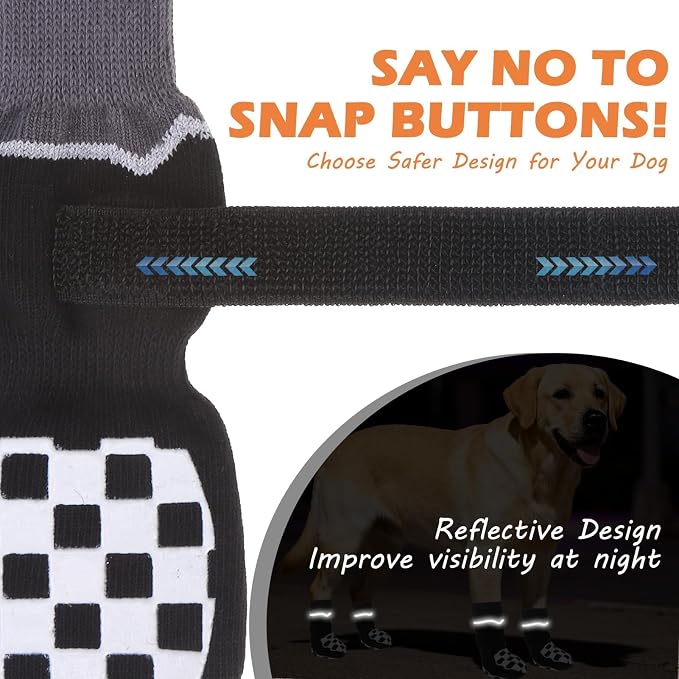 EXPAWLORER Dog Socks to Prevent Licking Paws with Grippers for Hot Pavement | For Hardwood Floors Anti Slip, Reflective Dog Boots & Paw Protectors Shoes Booties with for Senior Small Medium Large Dogs M