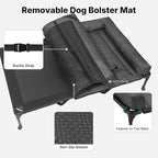 Veehoo Outdoor Elevated Dog Bed with Waterproof Bolster Cushion, Cooling | Raised Dog Bed with Removable & Washable Mat Topper, Breathable Mesh, Dog Couch Cot for Indoor Outdoor, 59", Large, Black